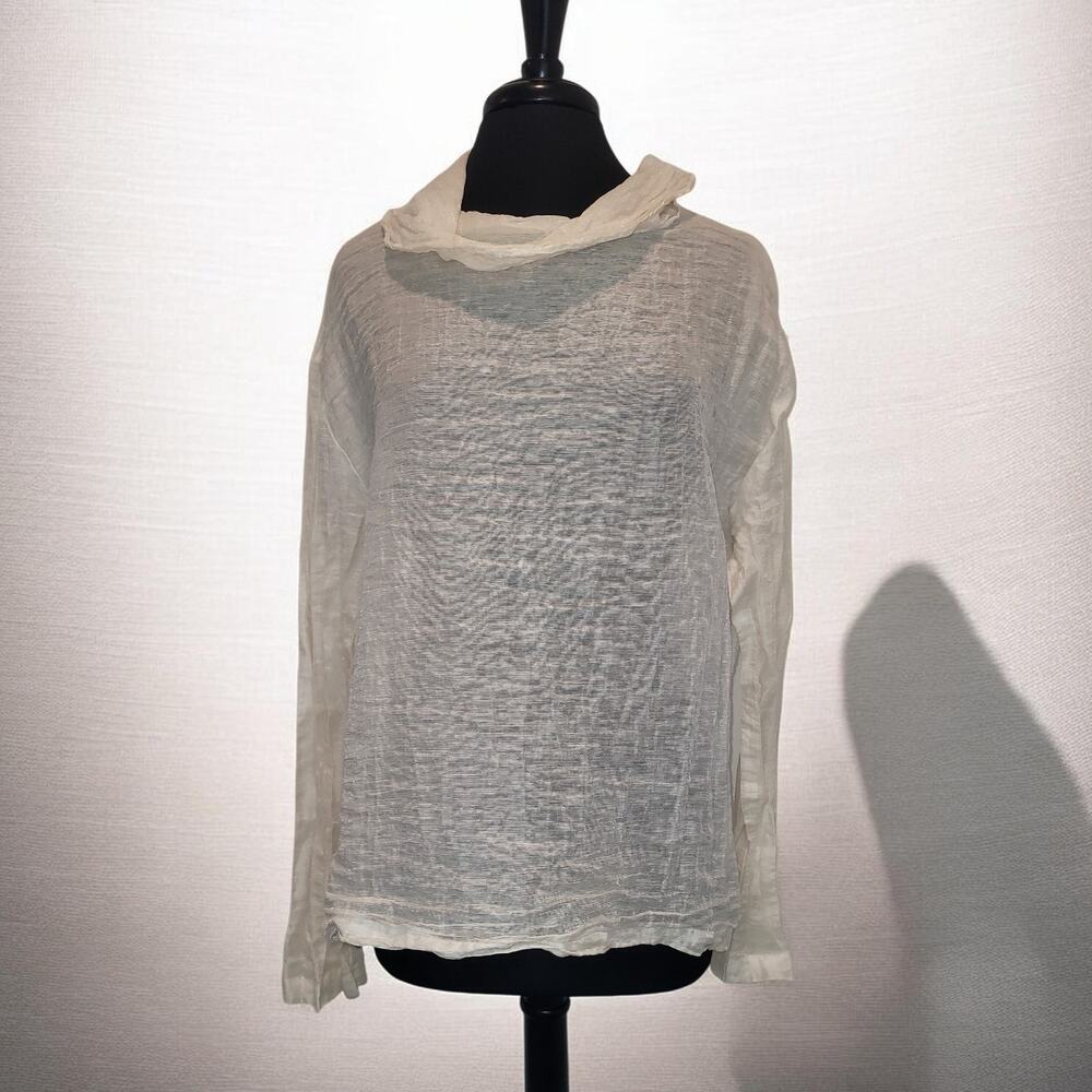 VTG Cut Loose Linen Blend Gauze Blouse USA Made Ivory L Luxe Natural Minimalist